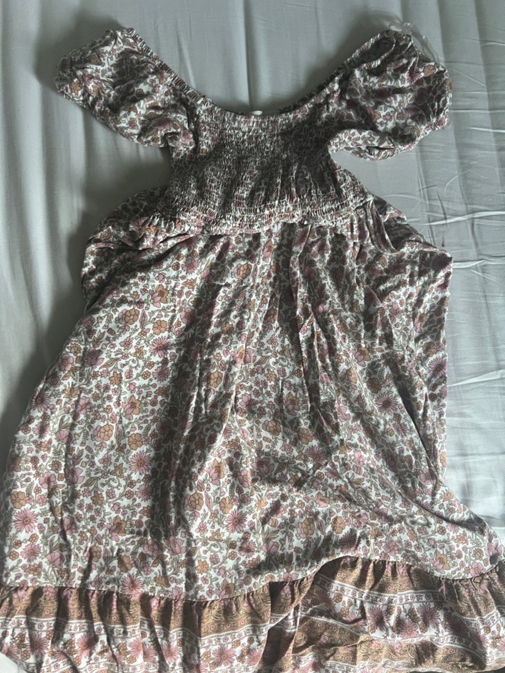 Floral Smocked Midi Dress in Pink and Cream